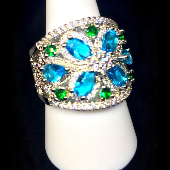 Art Deco Vintage Style Sterling Silver Tanzanite & Sapphire  Ring - Picture 7 of 10